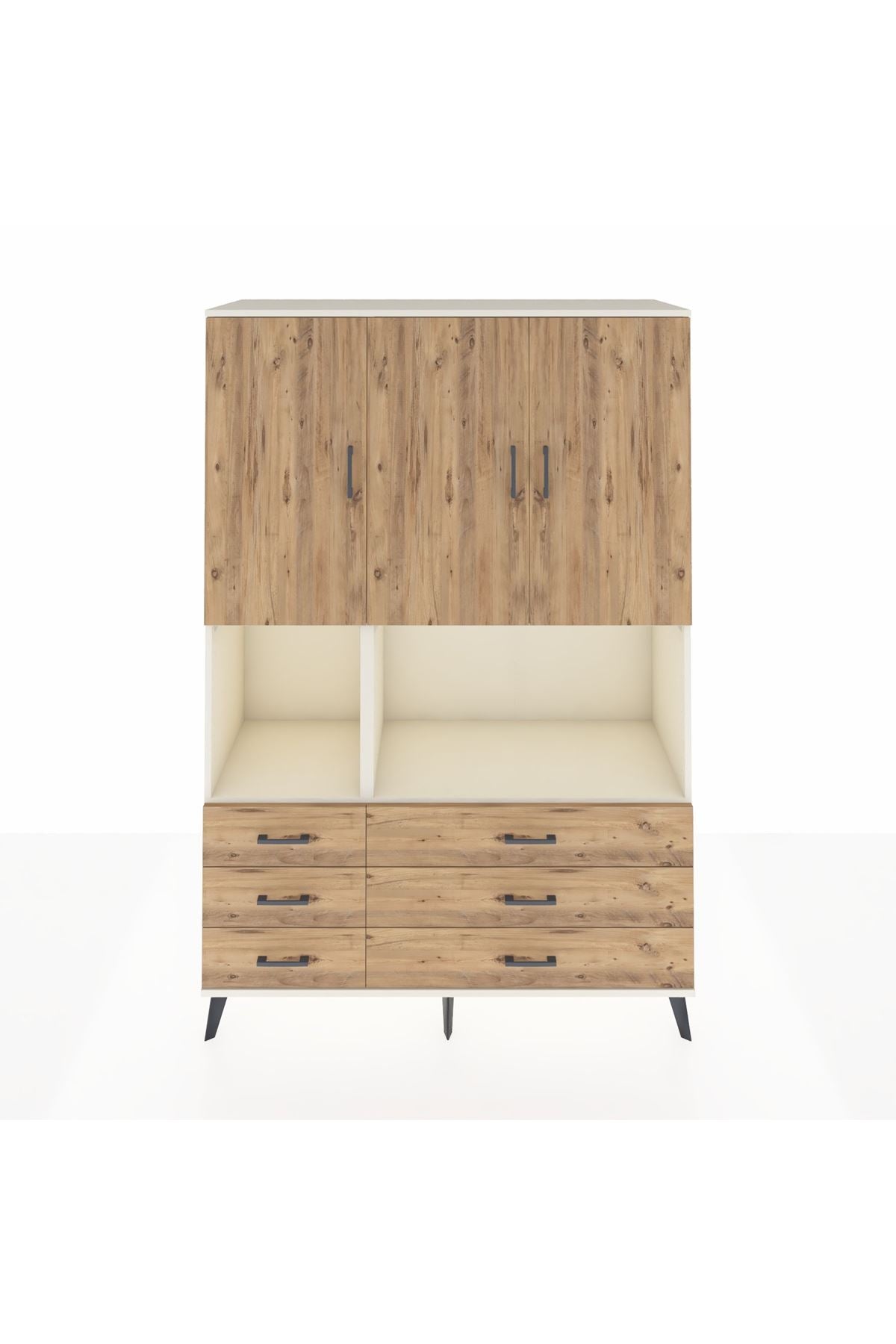 Hyperion Dolap 6 Raflı 6 Çekmeceli 3 Kapaklı 132x44x195 Aytaşı-Çam/Çam