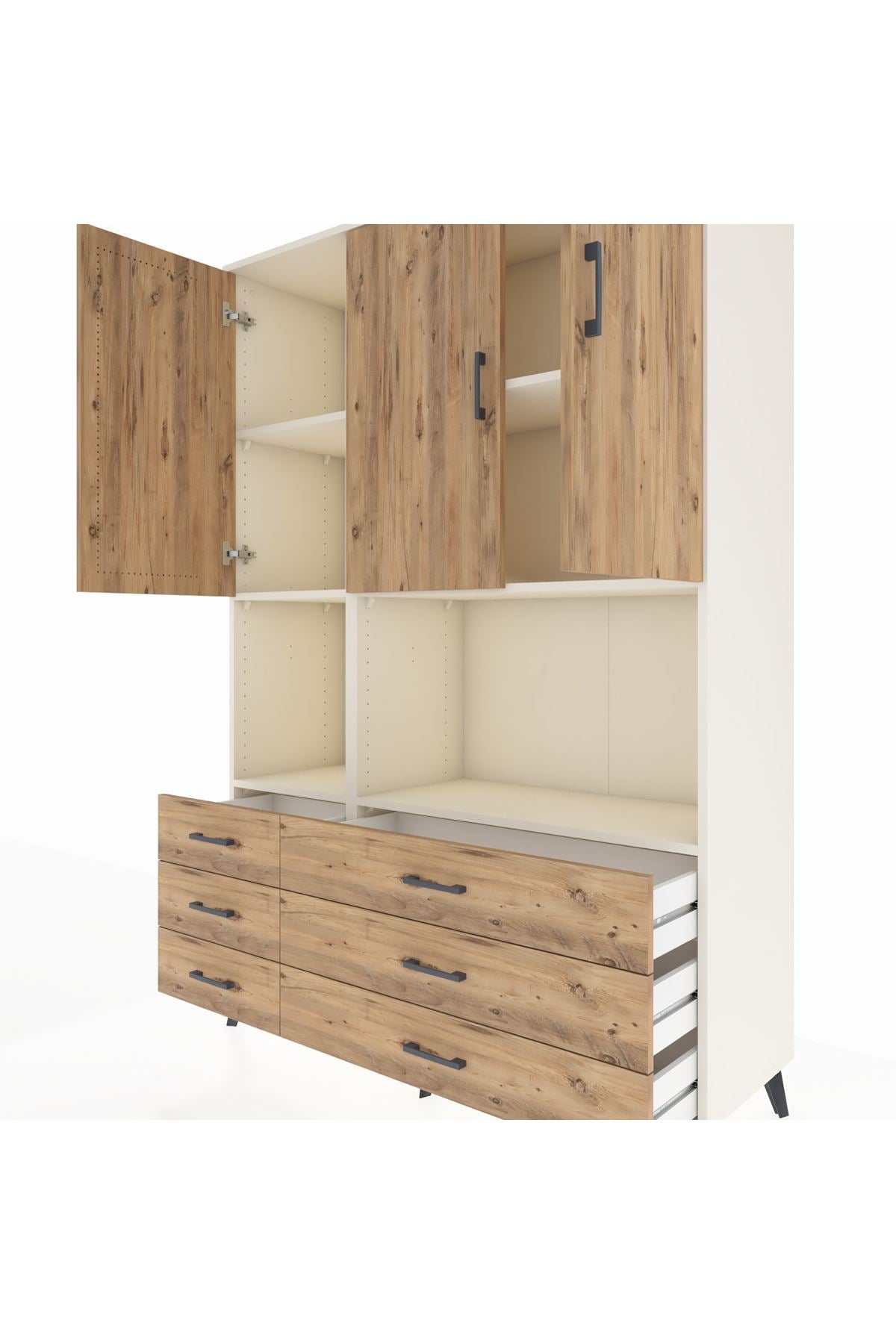Hyperion Dolap 6 Raflı 6 Çekmeceli 3 Kapaklı 132x44x195 Aytaşı-Çam/Çam