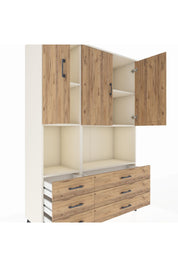 Hyperion Dolap 6 Raflı 6 Çekmeceli 3 Kapaklı 132x44x195 Aytaşı-Çam/Çam