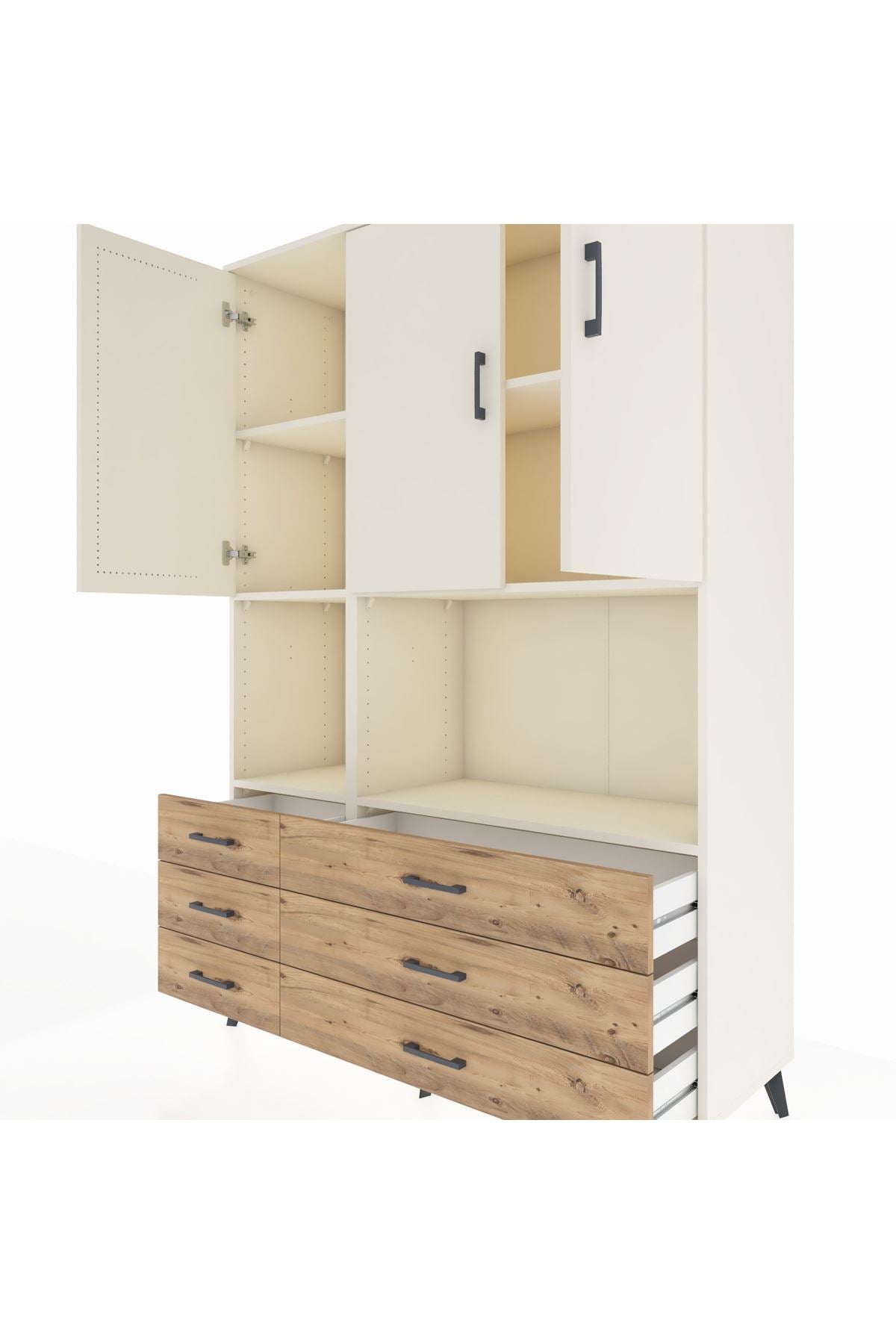 Hyperion Dolap 6 Raflı 6 Çekmeceli 3 Kapaklı 132x44x195 Aytaşı-Aytaşı/Çam