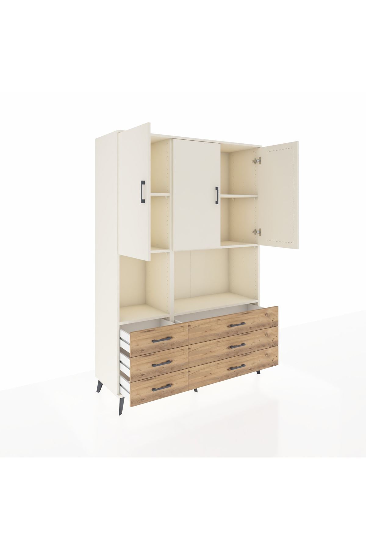 Hyperion Dolap 6 Raflı 6 Çekmeceli 3 Kapaklı 132x44x195 Aytaşı-Aytaşı/Çam