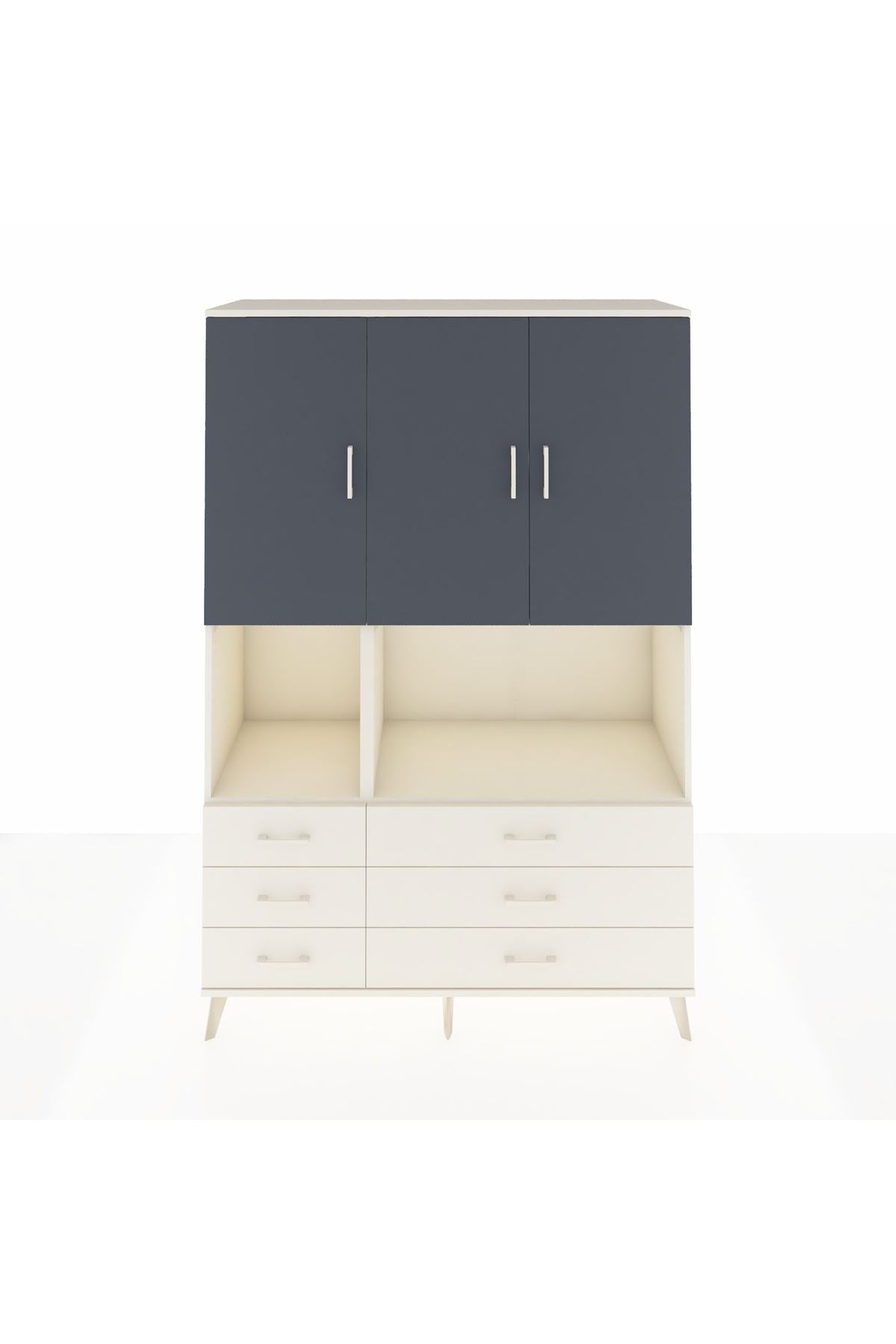 Hyperion Dolap 6 Raflı 6 Çekmeceli 3 Kapaklı 132x44x195 Aytaşı-Antrasit/Aytaşı