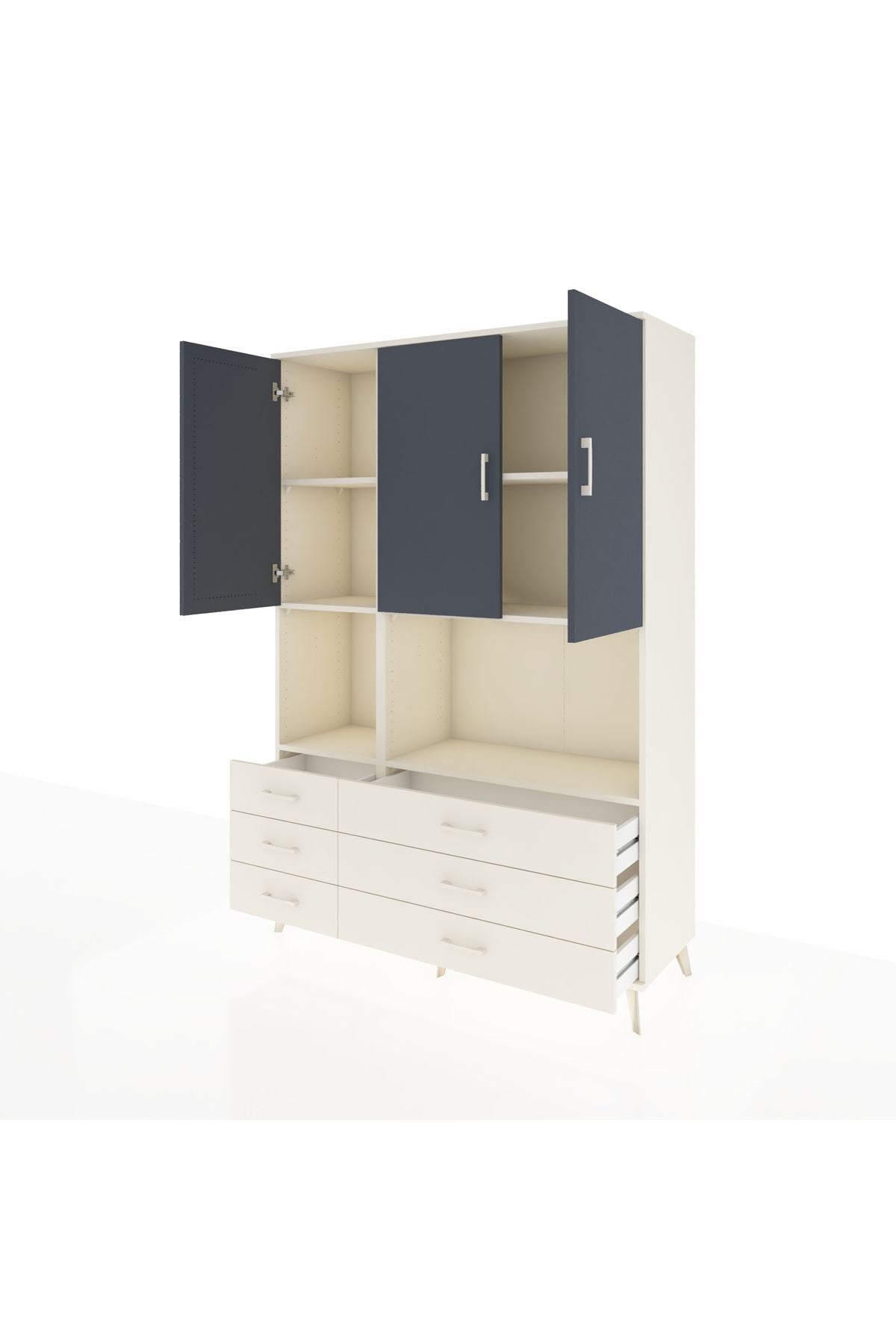 Hyperion Dolap 6 Raflı 6 Çekmeceli 3 Kapaklı 132x44x195 Aytaşı-Antrasit/Aytaşı