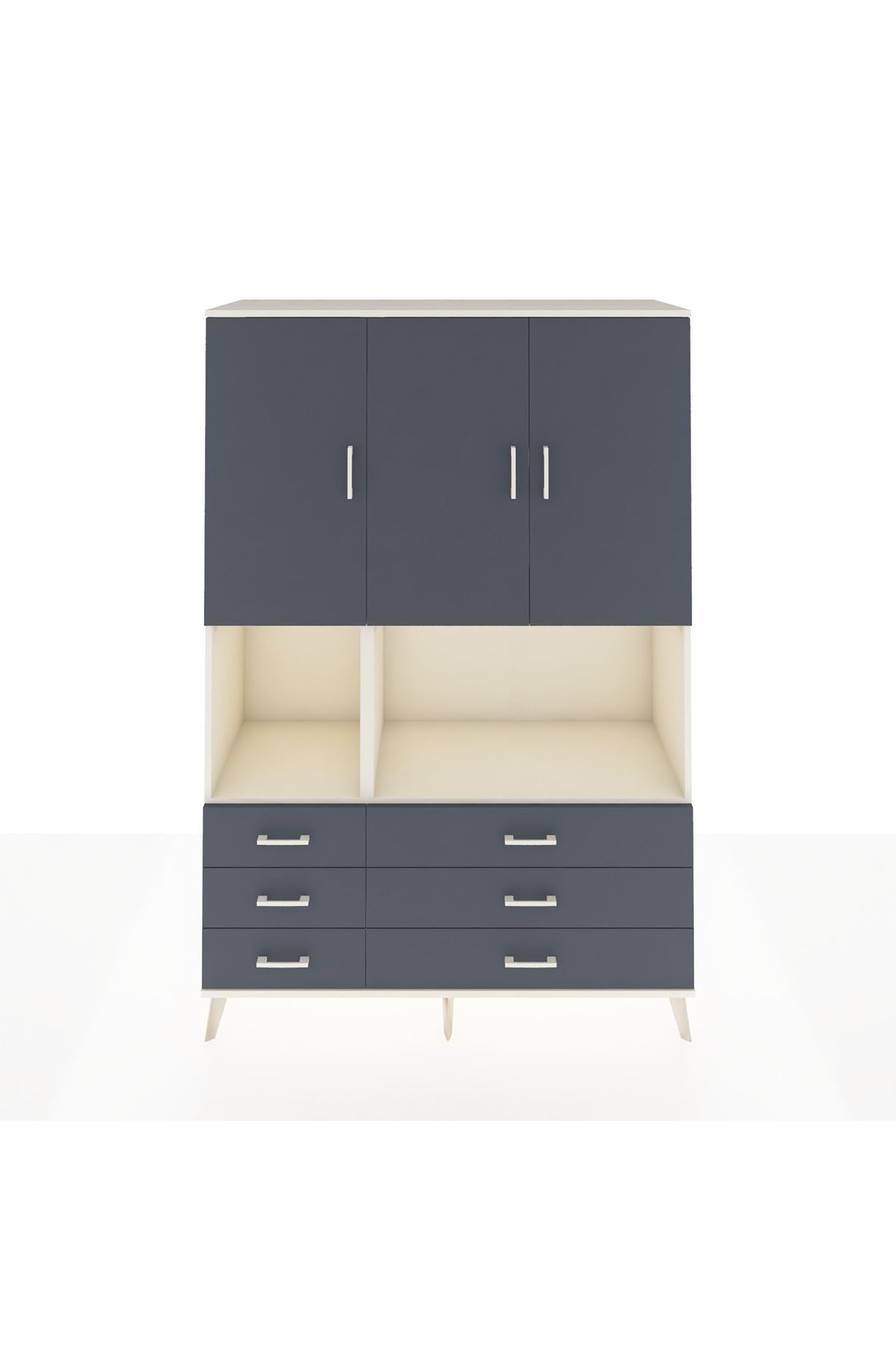 Hyperion Dolap 6 Raflı 6 Çekmeceli 3 Kapaklı 132x44x195 Aytaşı-Antrasit/Antrasit