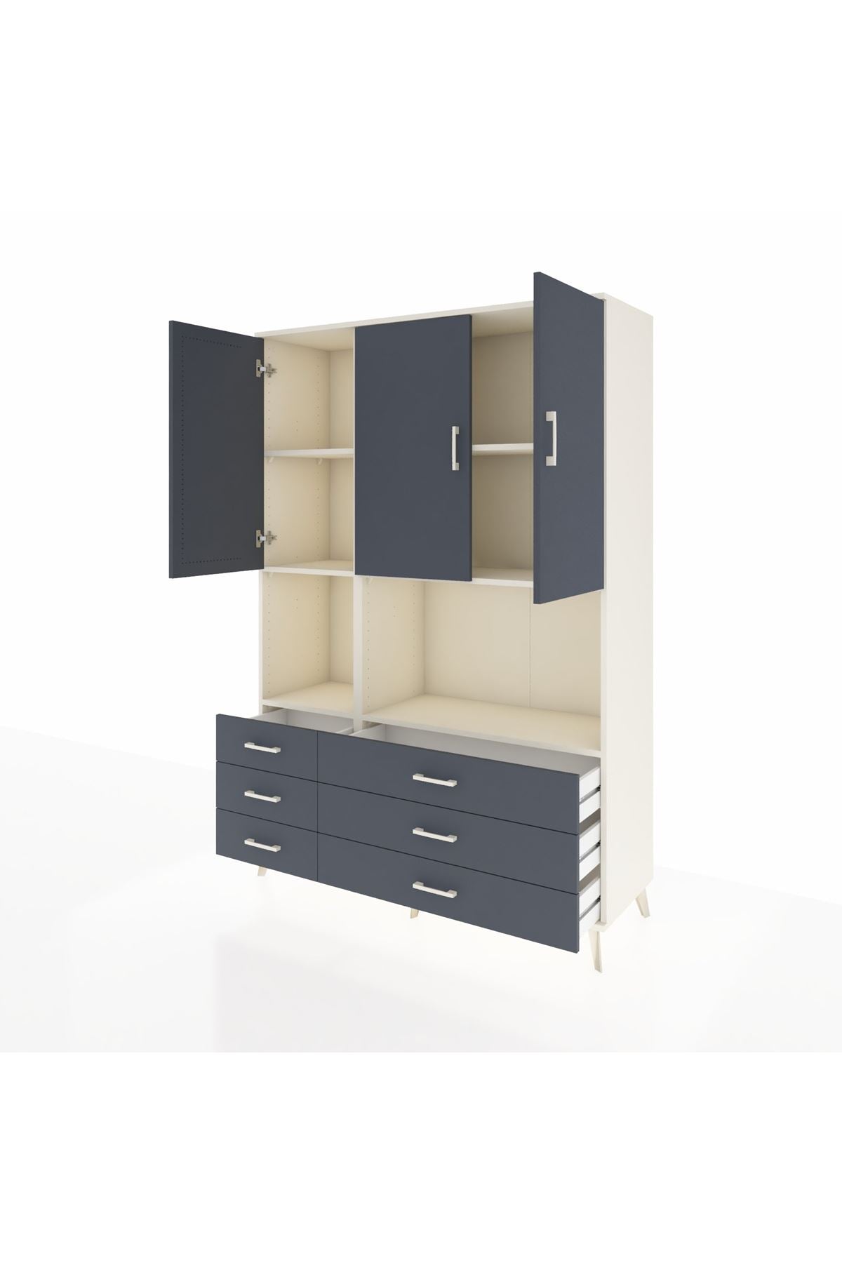 Hyperion Dolap 6 Raflı 6 Çekmeceli 3 Kapaklı 132x44x195 Aytaşı-Antrasit/Antrasit