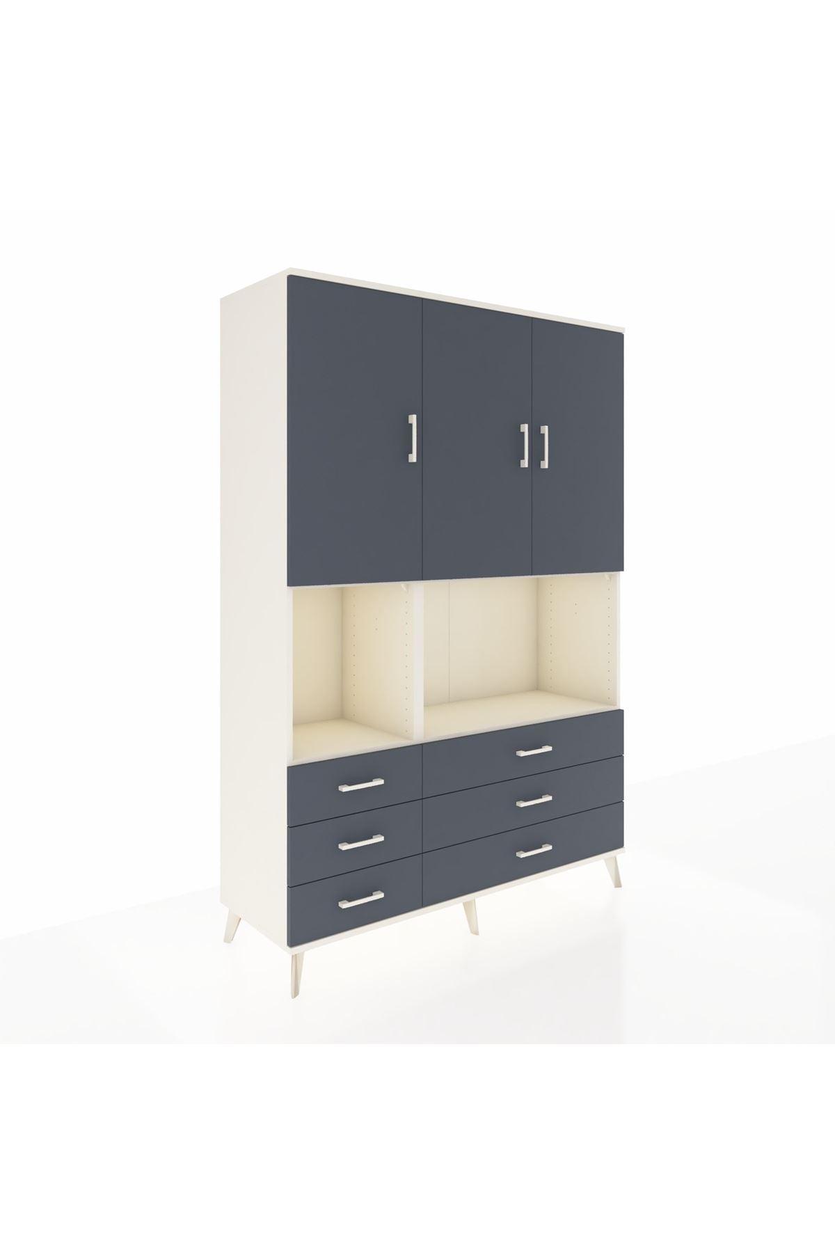 Hyperion Dolap 6 Raflı 6 Çekmeceli 3 Kapaklı 132x44x195 Aytaşı-Antrasit/Antrasit