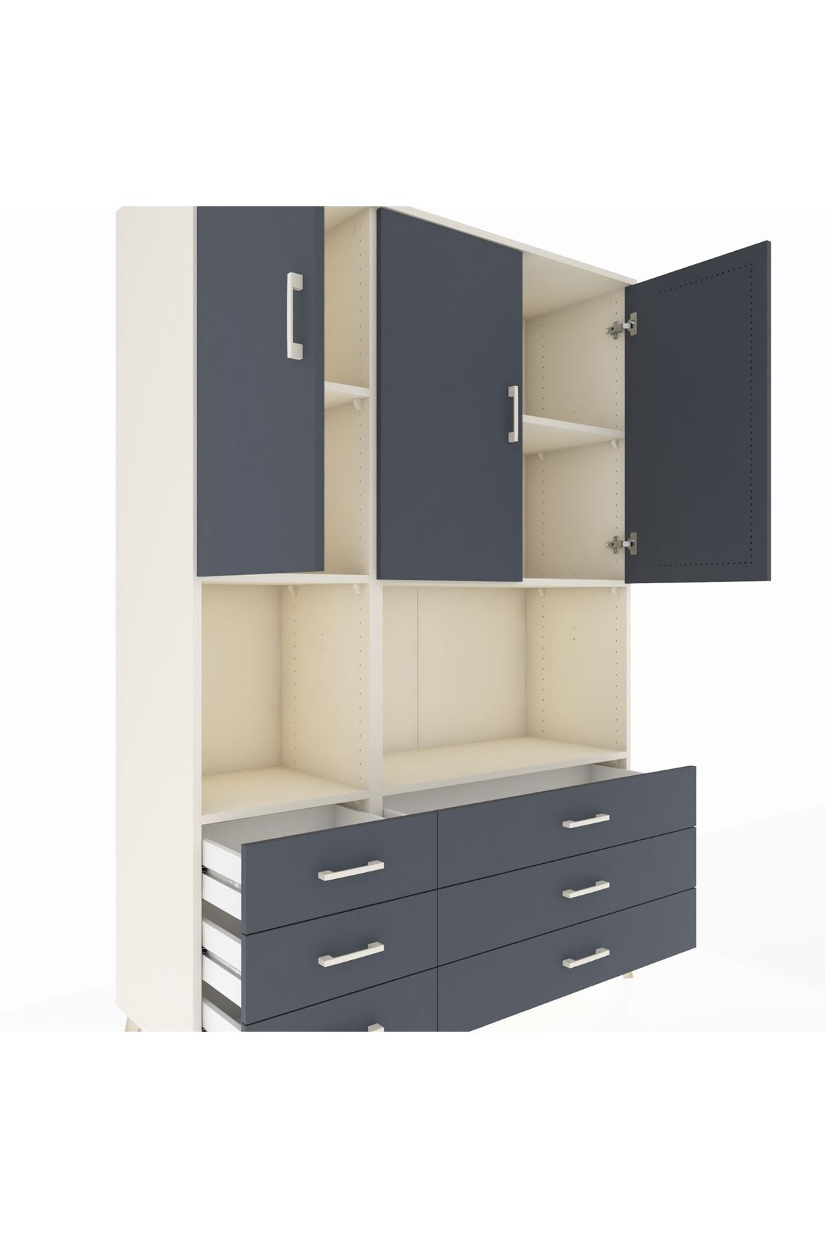 Hyperion Dolap 6 Raflı 6 Çekmeceli 3 Kapaklı 132x44x195 Aytaşı-Antrasit/Antrasit