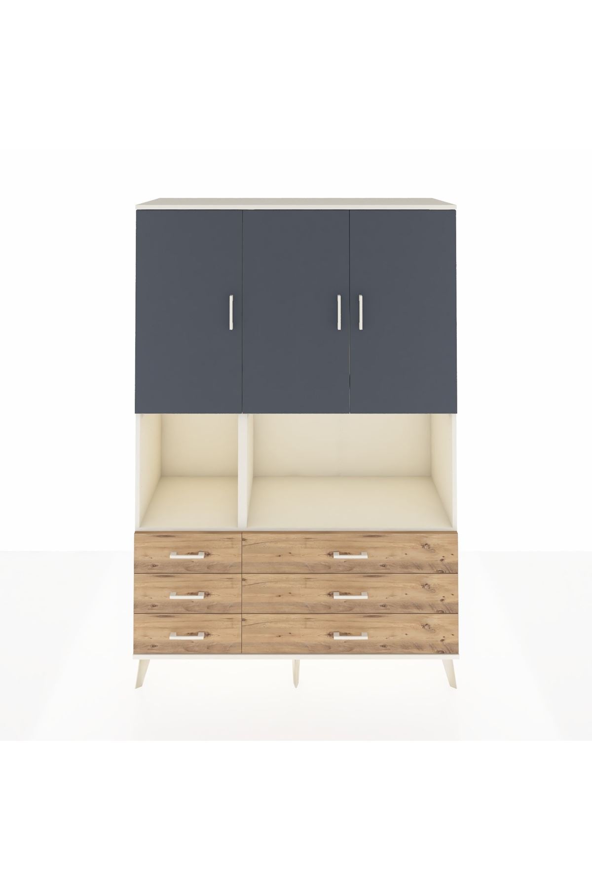 Hyperion Dolap 6 Raflı 6 Çekmeceli 3 Kapaklı 132x44x195 Aytaşı-Antrasit/Çam