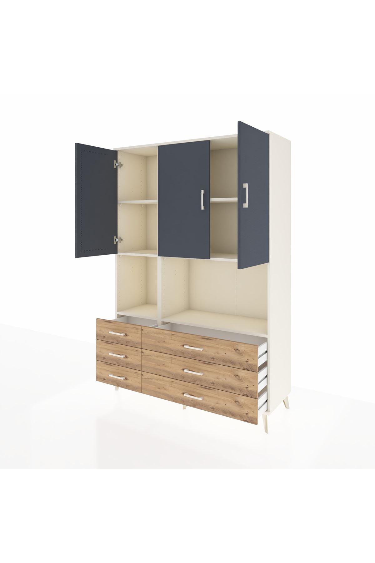 Hyperion Dolap 6 Raflı 6 Çekmeceli 3 Kapaklı 132x44x195 Aytaşı-Antrasit/Çam