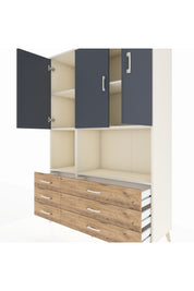 Hyperion Dolap 6 Raflı 6 Çekmeceli 3 Kapaklı 132x44x195 Aytaşı-Antrasit/Çam