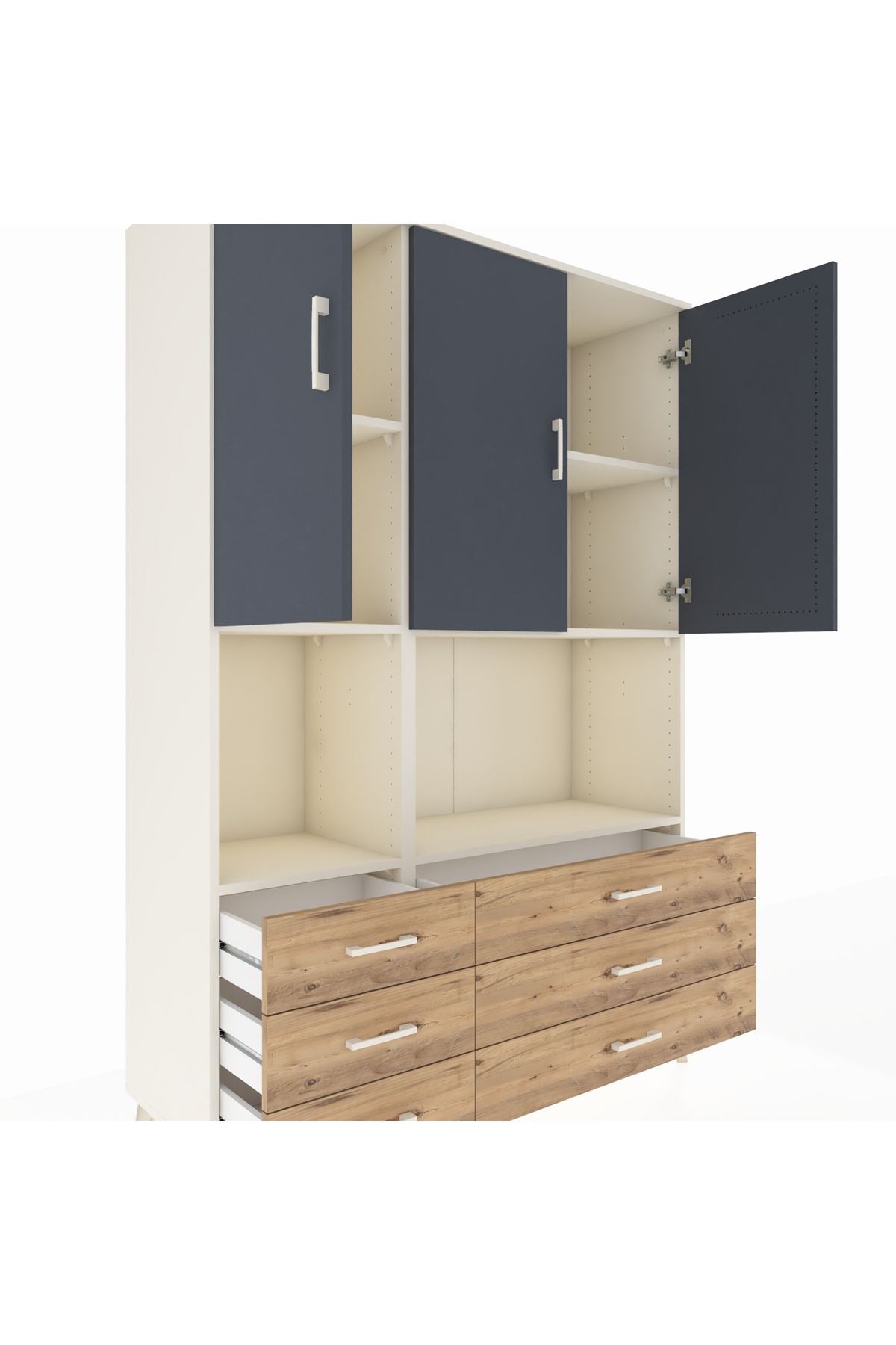 Hyperion Dolap 6 Raflı 6 Çekmeceli 3 Kapaklı 132x44x195 Aytaşı-Antrasit/Çam