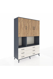 Hyperion Dolap 6 Raflı 6 Çekmeceli 3 Kapaklı 132x44x195 Antrasit-Çam/Aytaşı