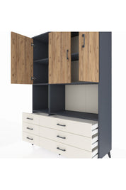 Hyperion Dolap 6 Raflı 6 Çekmeceli 3 Kapaklı 132x44x195 Antrasit-Çam/Aytaşı