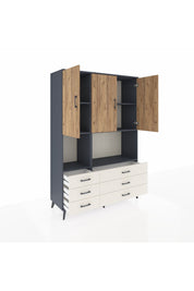 Hyperion Dolap 6 Raflı 6 Çekmeceli 3 Kapaklı 132x44x195 Antrasit-Çam/Aytaşı