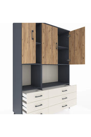 Hyperion Dolap 6 Raflı 6 Çekmeceli 3 Kapaklı 132x44x195 Antrasit-Çam/Aytaşı