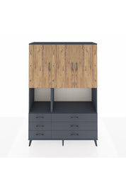 Hyperion Dolap 6 Raflı 6 Çekmeceli 3 Kapaklı 132x44x195 Antrasit-Çam/Antrasit
