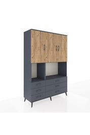 Hyperion Dolap 6 Raflı 6 Çekmeceli 3 Kapaklı 132x44x195 Antrasit-Çam/Antrasit