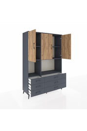 Hyperion Dolap 6 Raflı 6 Çekmeceli 3 Kapaklı 132x44x195 Antrasit-Çam/Antrasit