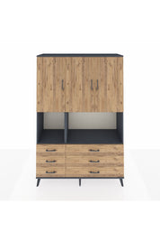 Hyperion Dolap 6 Raflı 6 Çekmeceli 3 Kapaklı 132x44x195 Antrasit-Çam/Çam