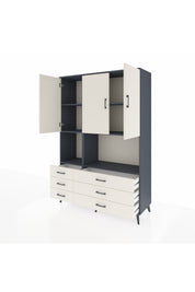 Hyperion Dolap 6 Raflı 6 Çekmeceli 3 Kapaklı 132x44x195 Antrasit-Aytaşı/Aytaşı