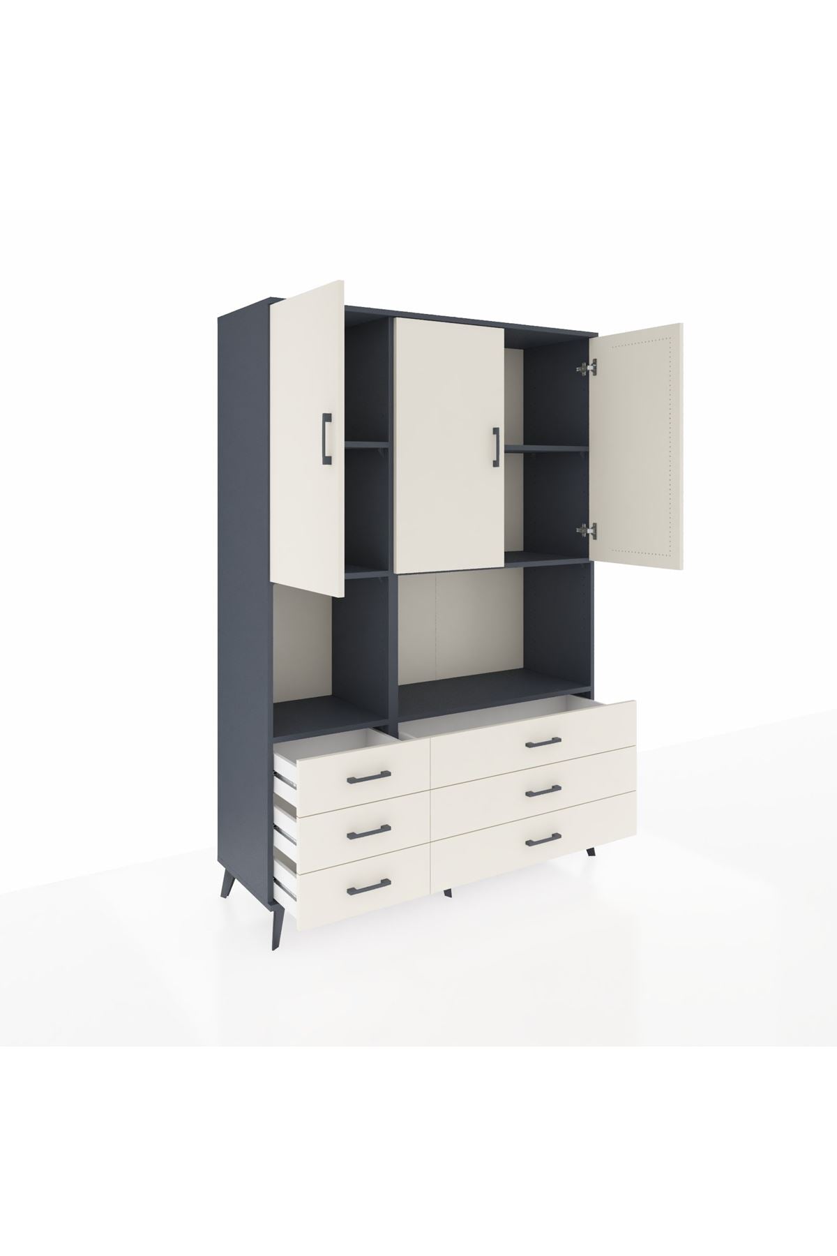 Hyperion Dolap 6 Raflı 6 Çekmeceli 3 Kapaklı 132x44x195 Antrasit-Aytaşı/Aytaşı