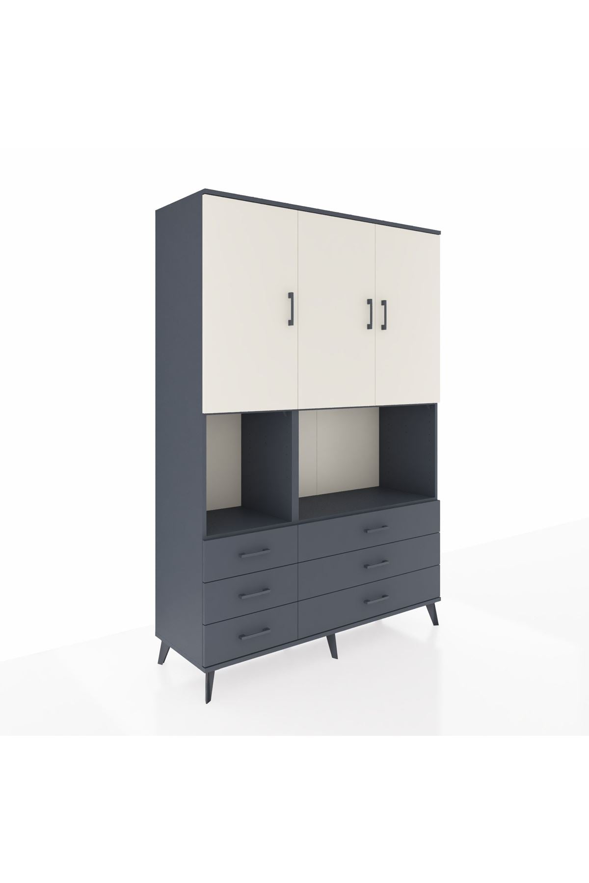 Hyperion Dolap 6 Raflı 6 Çekmeceli 3 Kapaklı 132x44x195 Antrasit-Aytaşı/Antrasit