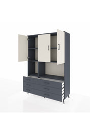 Hyperion Dolap 6 Raflı 6 Çekmeceli 3 Kapaklı 132x44x195 Antrasit-Aytaşı/Antrasit