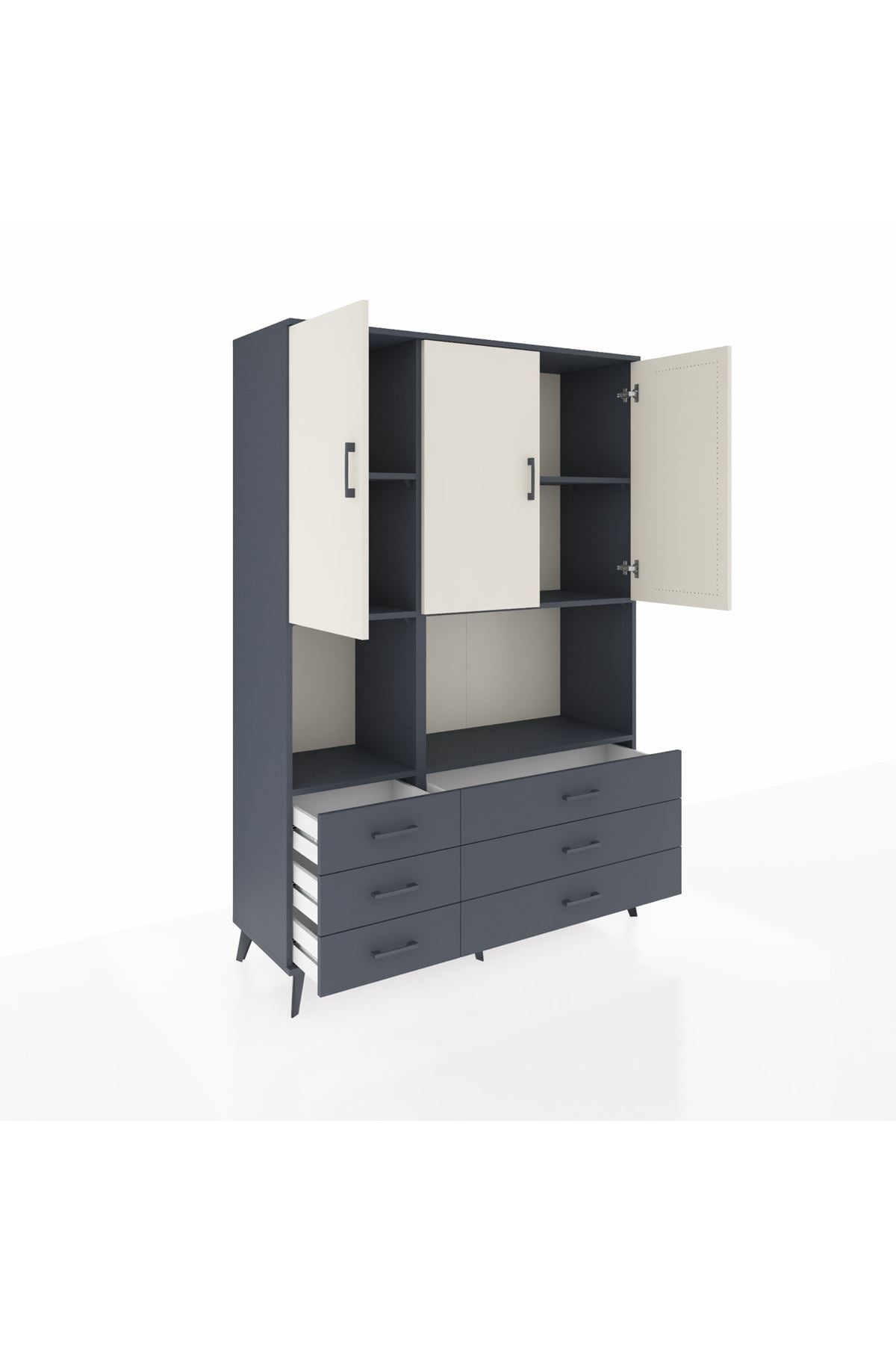 Hyperion Dolap 6 Raflı 6 Çekmeceli 3 Kapaklı 132x44x195 Antrasit-Aytaşı/Antrasit