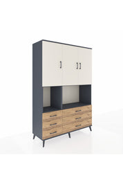 Hyperion Dolap 6 Raflı 6 Çekmeceli 3 Kapaklı 132x44x195 Antrasit-Aytaşı/Çam