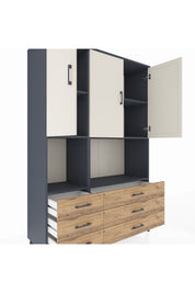 Hyperion Dolap 6 Raflı 6 Çekmeceli 3 Kapaklı 132x44x195 Antrasit-Aytaşı/Çam