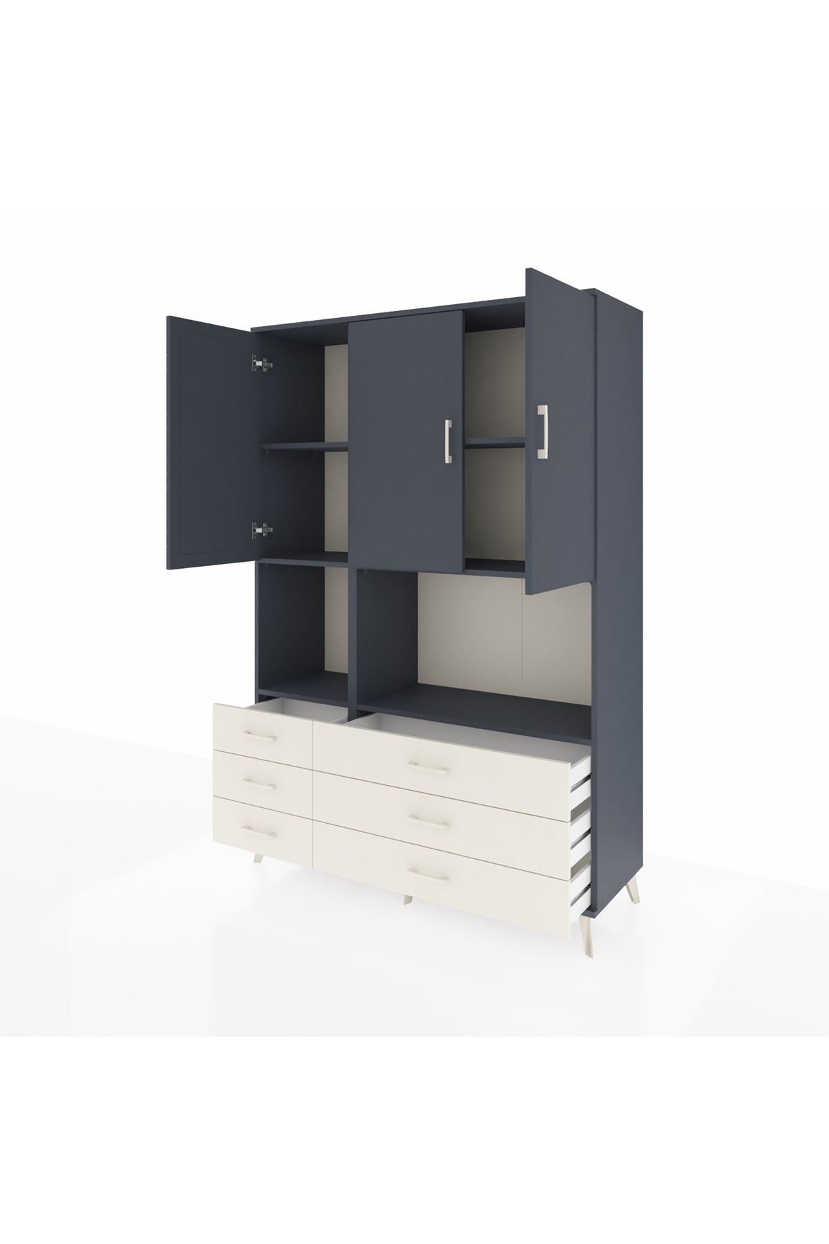 Hyperion Dolap 6 Raflı 6 Çekmeceli 3 Kapaklı 132x44x195 Antrasit-Antrasit/Aytaşı