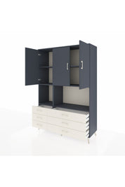 Hyperion Dolap 6 Raflı 6 Çekmeceli 3 Kapaklı 132x44x195 Antrasit-Antrasit/Aytaşı