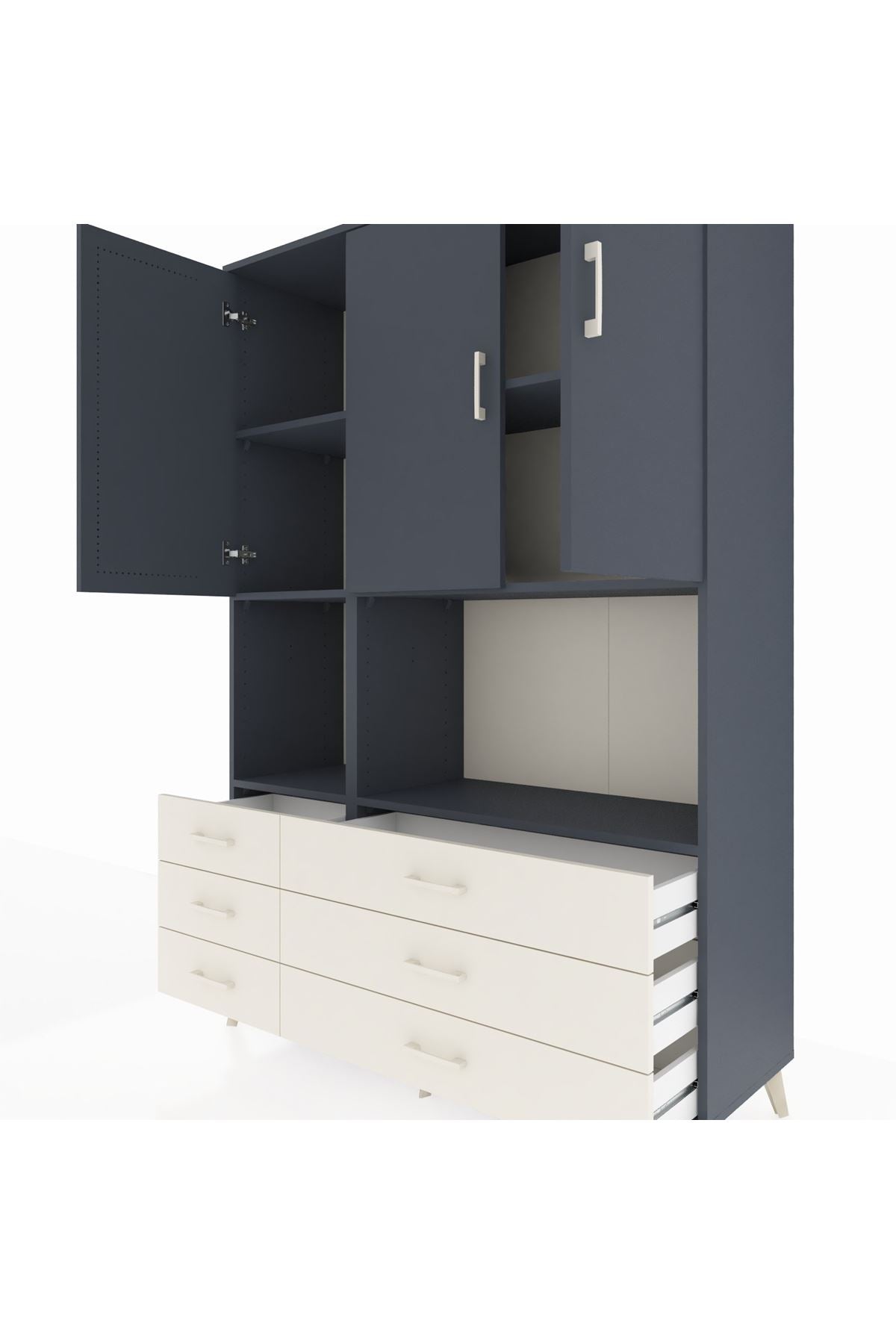 Hyperion Dolap 6 Raflı 6 Çekmeceli 3 Kapaklı 132x44x195 Antrasit-Antrasit/Aytaşı