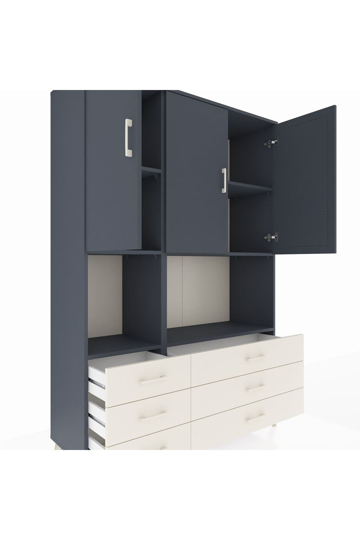 Hyperion Dolap 6 Raflı 6 Çekmeceli 3 Kapaklı 132x44x195 Antrasit-Antrasit/Aytaşı