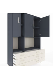 Hyperion Dolap 6 Raflı 6 Çekmeceli 3 Kapaklı 132x44x195 Antrasit-Antrasit/Aytaşı