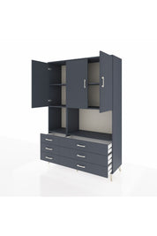 Hyperion Dolap 6 Raflı 6 Çekmeceli 3 Kapaklı 132x44x195 Antrasit-Antrasit/Antrasit