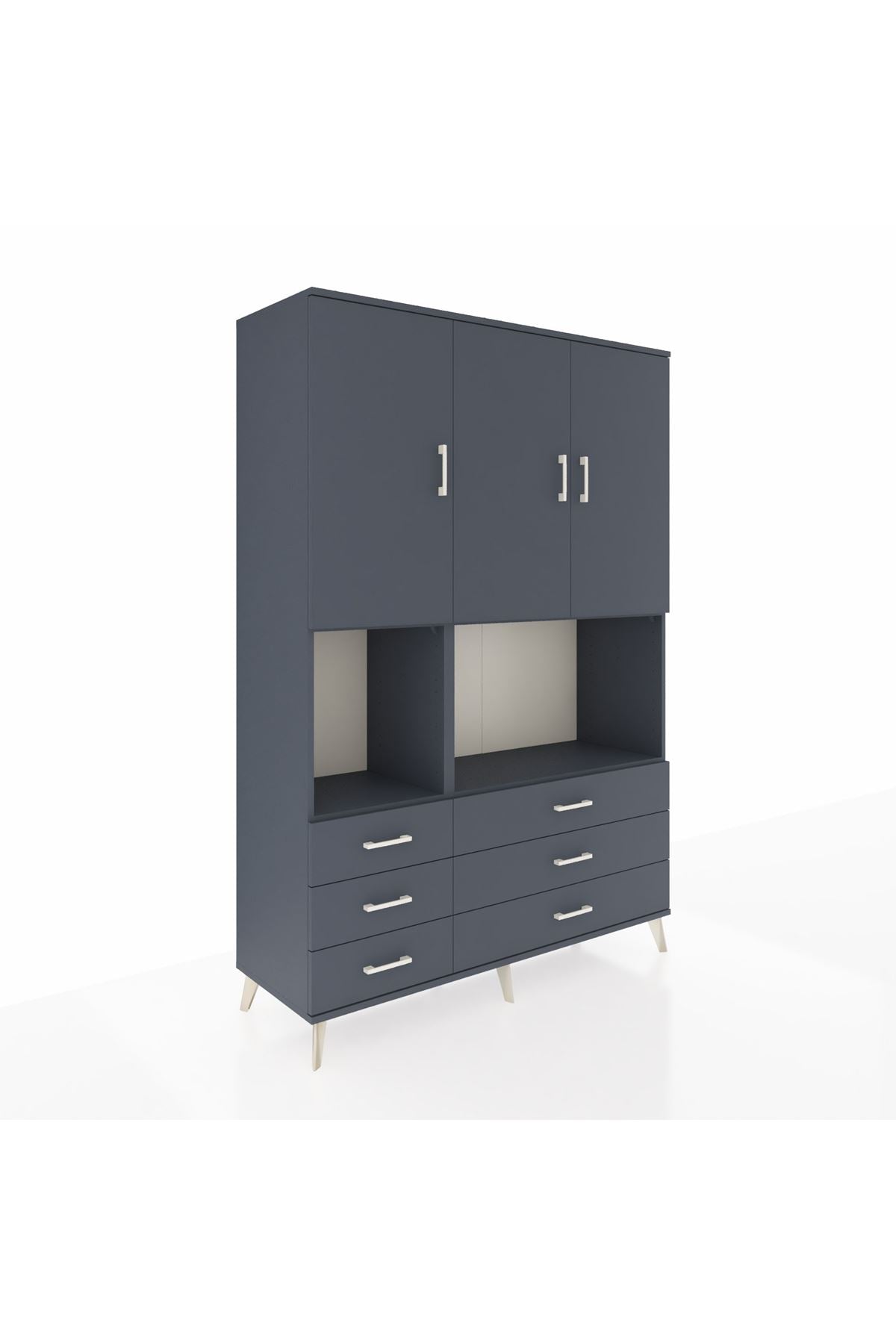 Hyperion Dolap 6 Raflı 6 Çekmeceli 3 Kapaklı 132x44x195 Antrasit-Antrasit/Antrasit