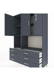 Hyperion Dolap 6 Raflı 6 Çekmeceli 3 Kapaklı 132x44x195 Antrasit-Antrasit/Antrasit