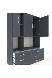 Hyperion Dolap 6 Raflı 6 Çekmeceli 3 Kapaklı 132x44x195 Antrasit-Antrasit/Antrasit