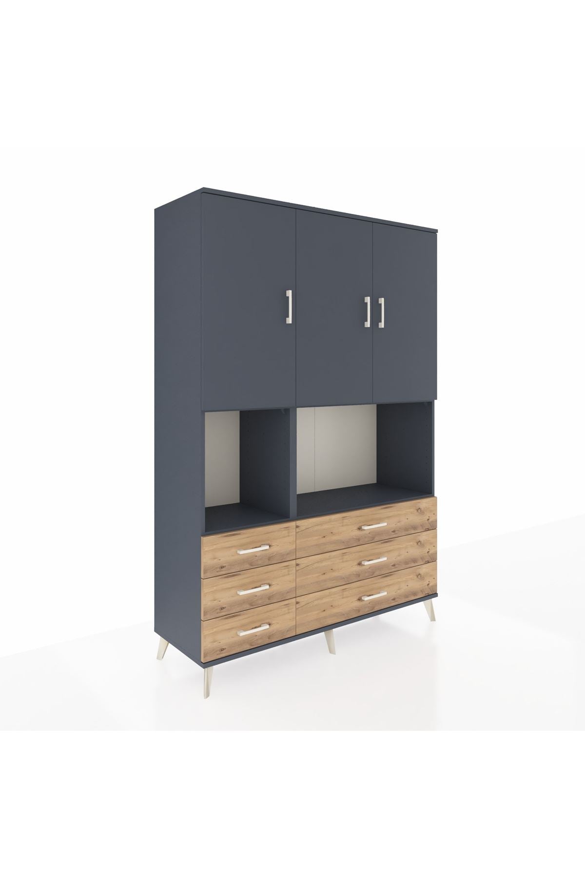 Hyperion Dolap 6 Raflı 6 Çekmeceli 3 Kapaklı 132x44x195 Antrasit-Antrasit/Çam