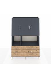Hyperion Dolap 6 Raflı 6 Çekmeceli 3 Kapaklı 132x44x195 Antrasit-Antrasit/Çam