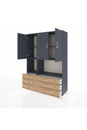 Hyperion Dolap 6 Raflı 6 Çekmeceli 3 Kapaklı 132x44x195 Antrasit-Antrasit/Çam