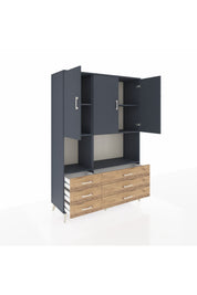 Hyperion Dolap 6 Raflı 6 Çekmeceli 3 Kapaklı 132x44x195 Antrasit-Antrasit/Çam