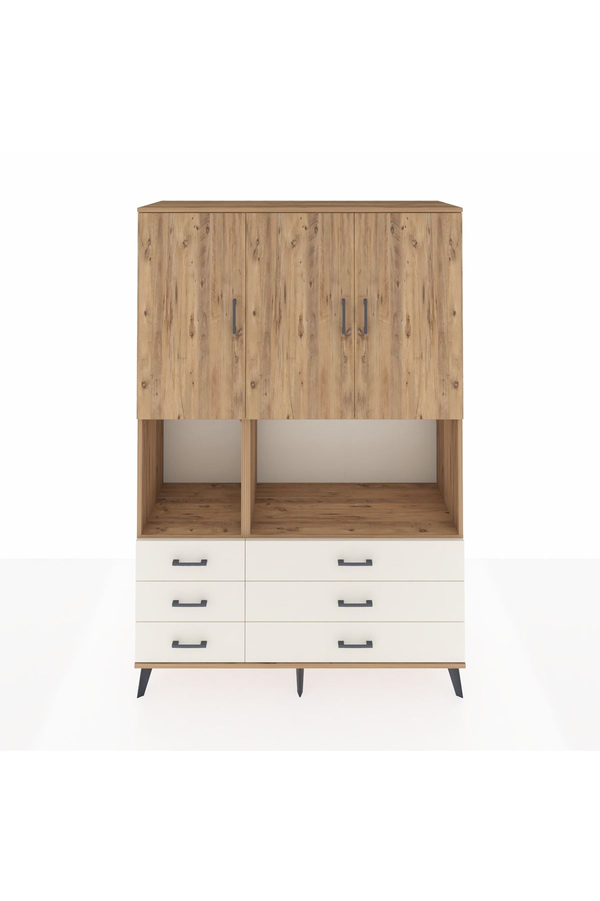 Hyperion Dolap 6 Raflı 6 Çekmeceli 3 Kapaklı 132x44x195 Çam-Çam/Aytaşı