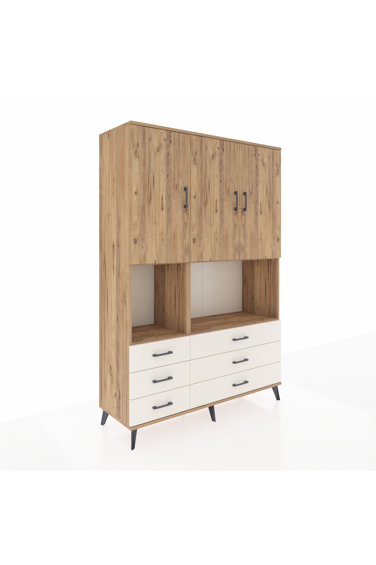 Hyperion Dolap 6 Raflı 6 Çekmeceli 3 Kapaklı 132x44x195 Çam-Çam/Aytaşı