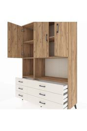 Hyperion Dolap 6 Raflı 6 Çekmeceli 3 Kapaklı 132x44x195 Çam-Çam/Aytaşı