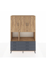 Hyperion Dolap 6 Raflı 6 Çekmeceli 3 Kapaklı 132x44x195 Çam-Çam/Antrasit