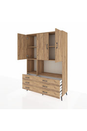 Hyperion Dolap 6 Raflı 6 Çekmeceli 3 Kapaklı 132x44x195 Çam-Çam/Çam