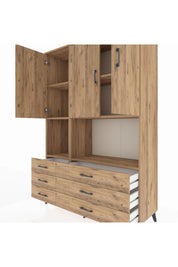 Hyperion Dolap 6 Raflı 6 Çekmeceli 3 Kapaklı 132x44x195 Çam-Çam/Çam