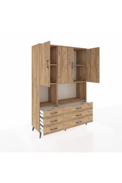 Hyperion Dolap 6 Raflı 6 Çekmeceli 3 Kapaklı 132x44x195 Çam-Çam/Çam